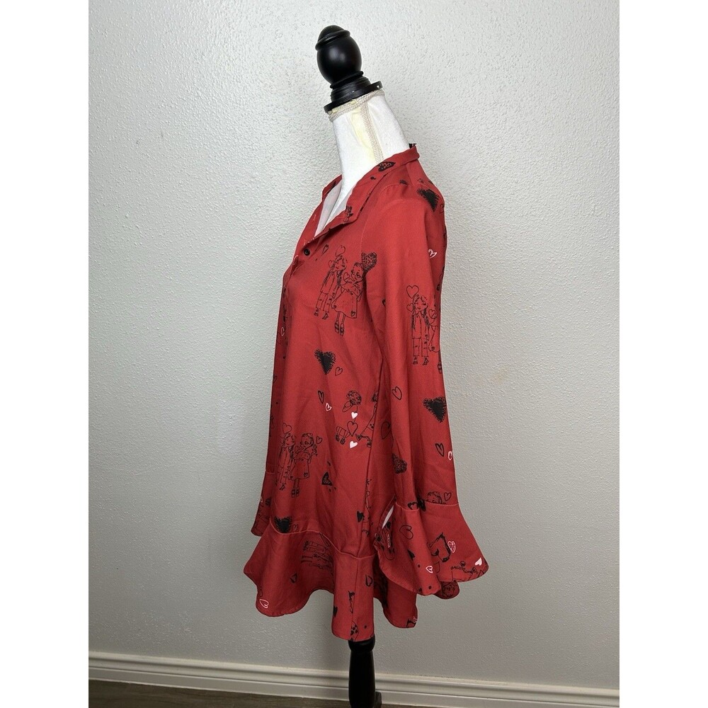 Zara Womens Size Small Love Valentines Hearts Whimsy Oversized Tunic Ruffle Top - Picture 7 of 9